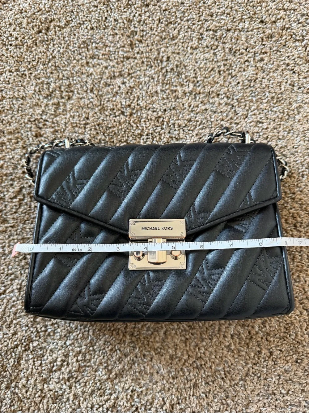 MICHAEL KORS Black Quilted Silver Chain Strap Crossbody Shoulder Bag with Wallet